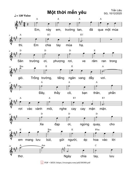 Sheet nhạc PDF bài Một thời mến yêu