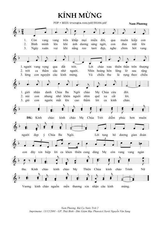 Sheet nhạc PDF bài Kính Mừng - Nam Phương