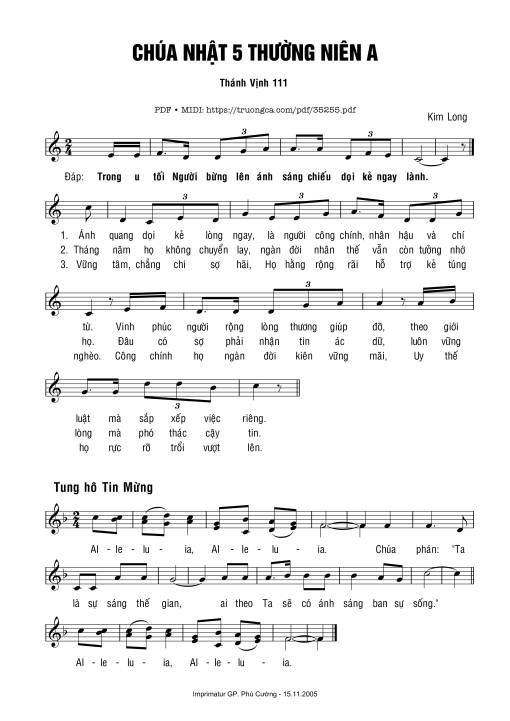 Thánh Vịnh 111, Chúa Nhật 5A Thường Niên