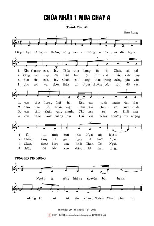 Thánh Vịnh 50, Chúa Nhật 1A Mùa Chay