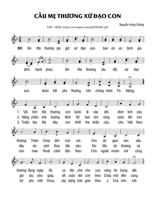 Sheet nhạc PDF bài Cầu Mẹ Thương Xứ Đạo Con