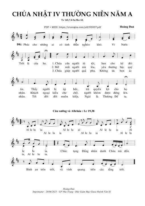 Sheet nhạc PDF bài Thánh Vịnh 145, Chúa Nhật 4A Thường Niên