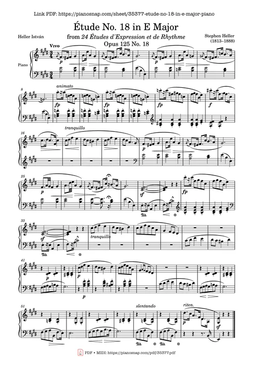 Étude No. 18 in E Major Piano