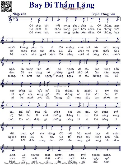 Sheet nhạc PDF bài Bay đi thầm lặng