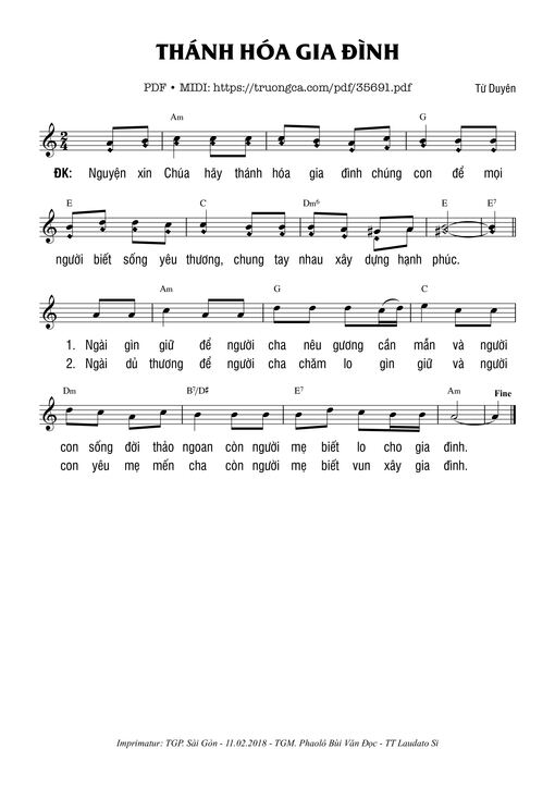 Sheet nhạc PDF bài Thánh Hóa Gia Đình