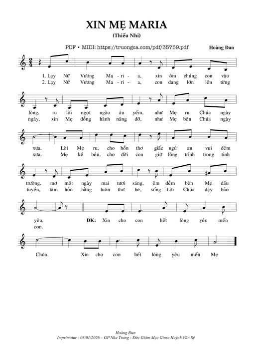Xin Mẹ Maria - Hoàng Đan