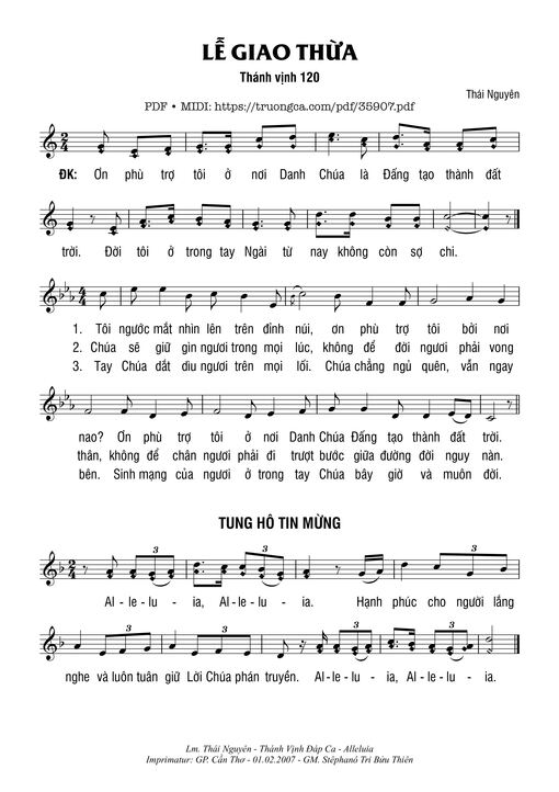 Sheet nhạc PDF bài Thánh Vịnh 120, Lễ Giao Thừa