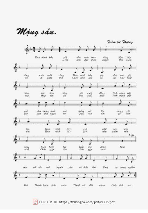 Sheet nhạc PDF bài Mộng sầu - Trầm Tử Thiêng