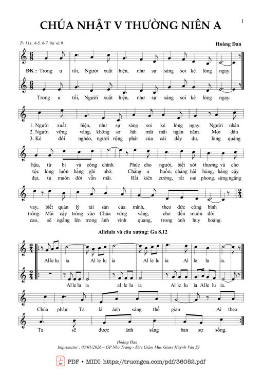 Sheet nhạc PDF bài Chúa Nhật 5 Thường Niên A (Tv 111)