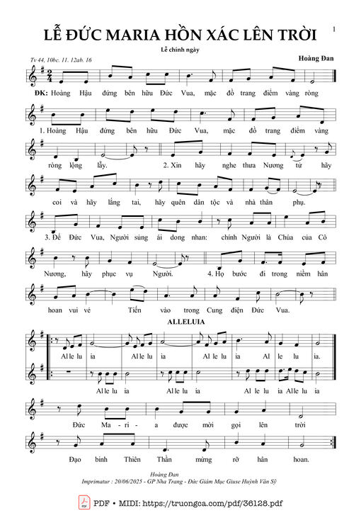 Lễ Đức Maria Hồn Xác Lên Trời (Tv 44, Ngày 15/08)