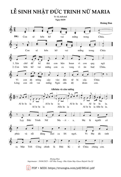 Lễ Sinh Nhật Đức Trinh Nữ Maria (Tv 12, Ngày 08/09)