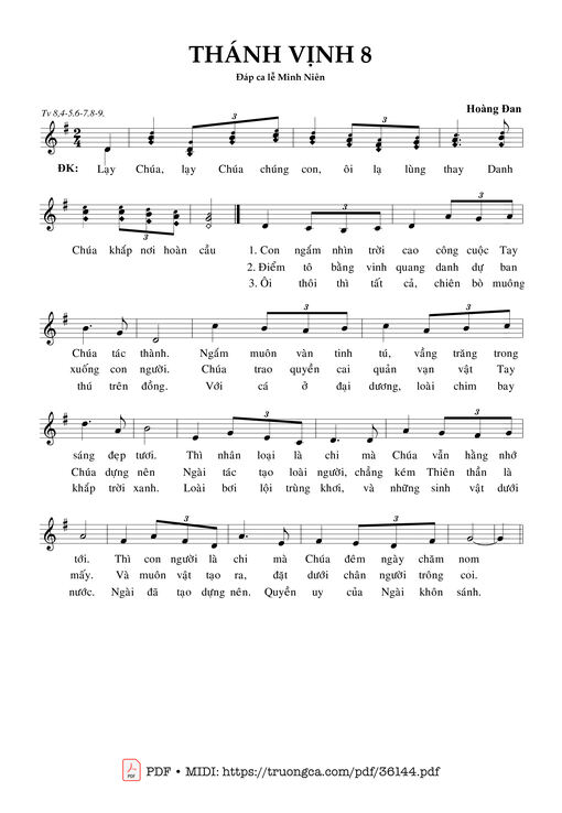 Thánh Vịnh 8 (Đáp Ca Lễ Minh Niên)