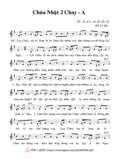 Thánh Vịnh 32, Chúa Nhật 2A Mùa Chay