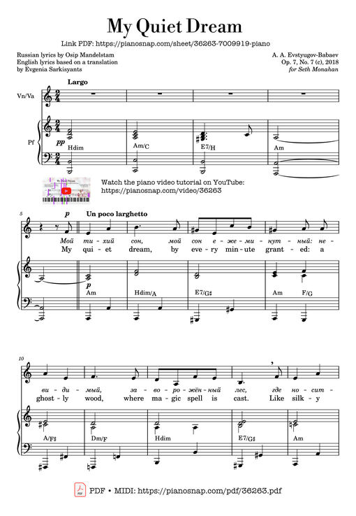 Russian romance - My Quiet Dream, Violin&Piano