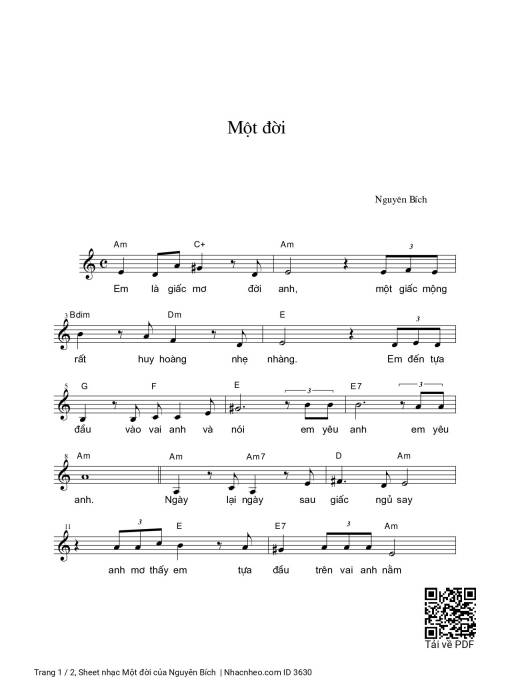 Sheet nhạc PDF bài Một đời - Nguyên Bích