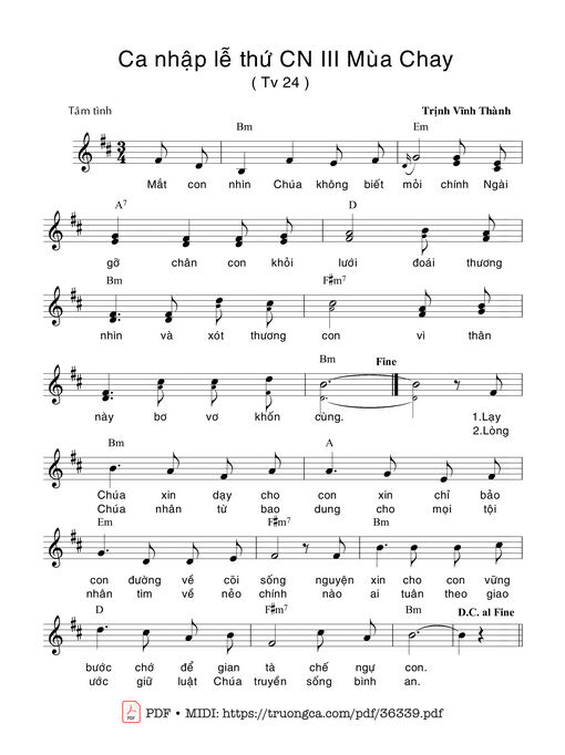 Thánh Vịnh 24, Ca Nhập Lễ Chúa Nhật Thứ Iii Mùa Chay