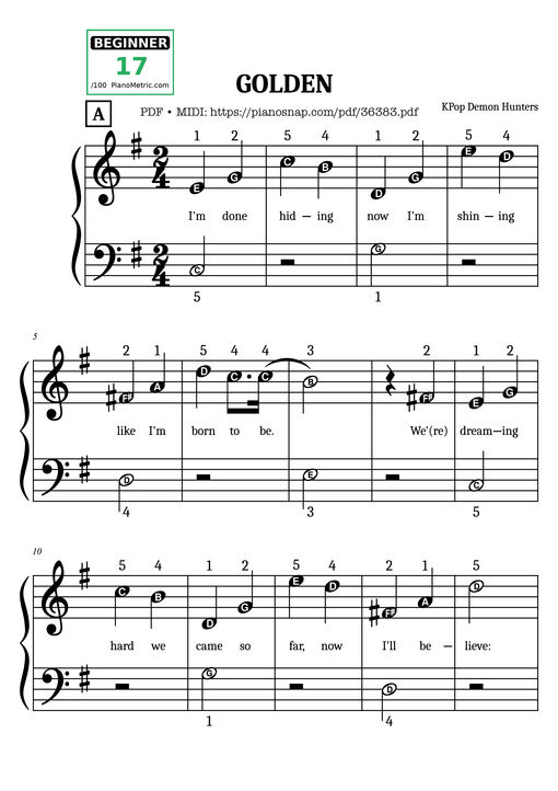 Golden (KPop Demon Hunters) Simplified Piano