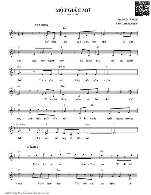 Sheet nhạc PDF bài Một giấc mơ