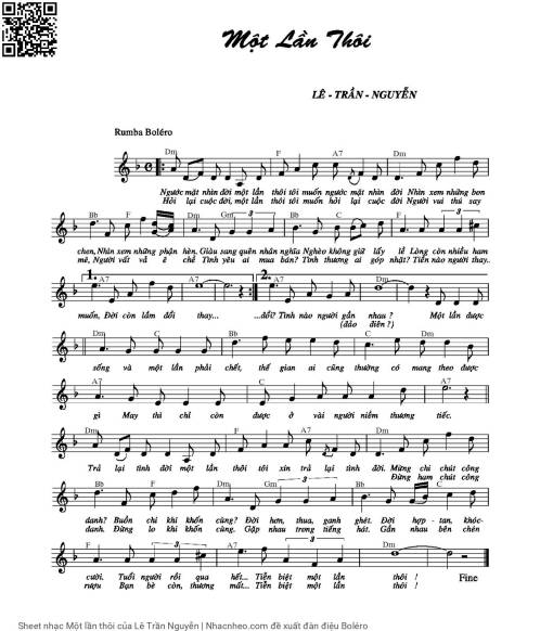 Sheet nhạc PDF bài Một lần thôi