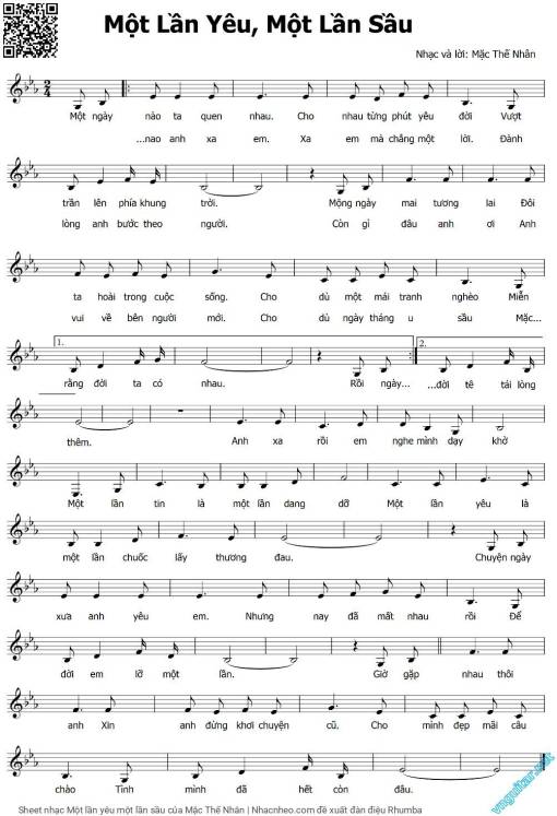 Sheet nhạc PDF bài Một lần yêu một lần sầu