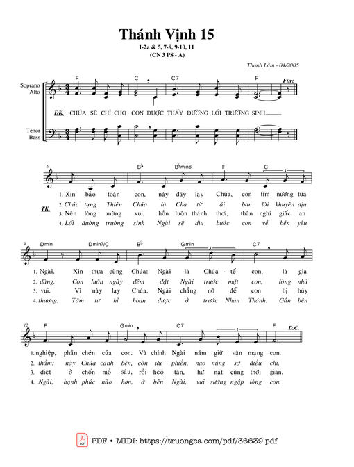 Thánh Vịnh 15, Chúa Nhật 3A Phục Sinh