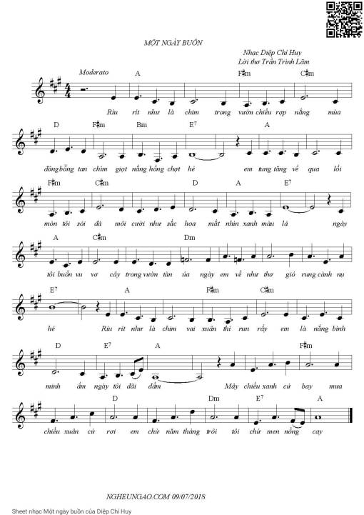 Sheet nhạc PDF bài Một ngày buồn