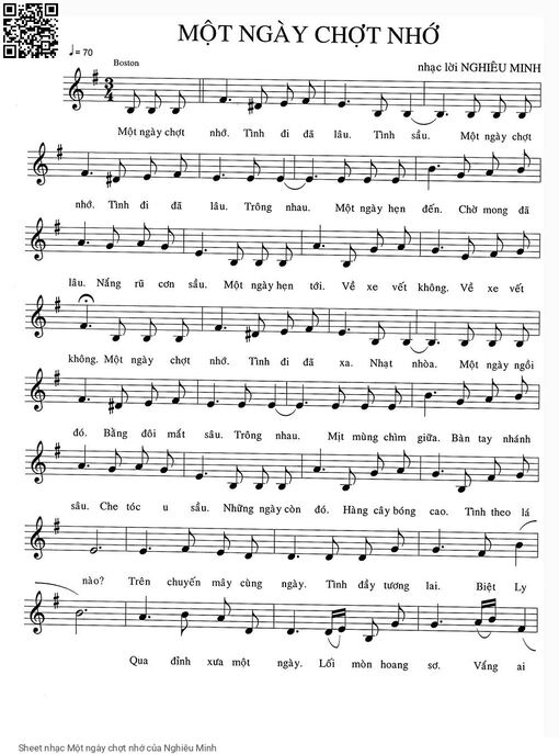 Sheet nhạc PDF bài Một ngày chợt nhớ