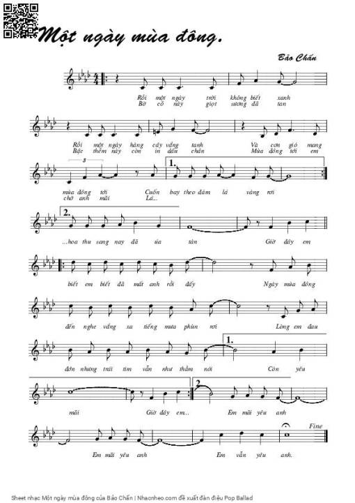 Sheet nhạc PDF bài Một ngày mùa đông