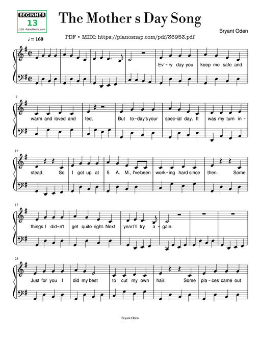 The Mother's Day Song Piano