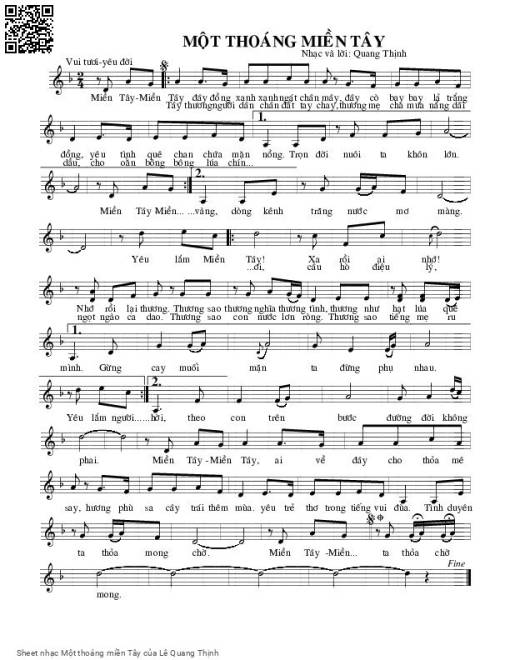 Sheet nhạc PDF bài Một thoáng miền Tây