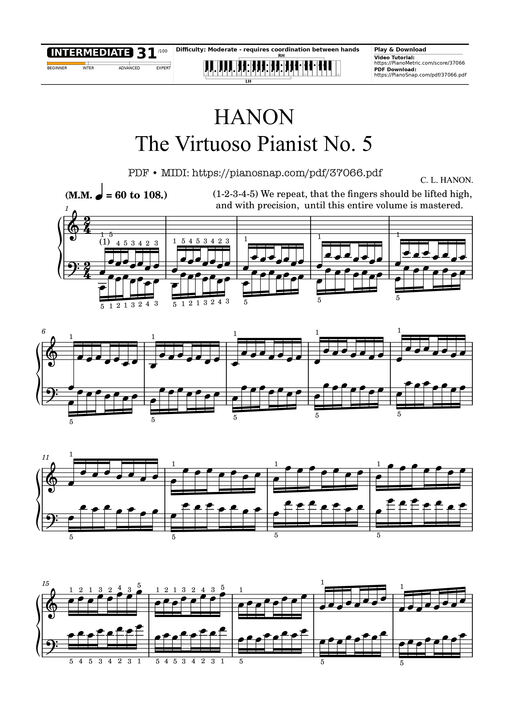 Sheet nhạc PDF bài Hanon - The Virtuoso Pianist No. 5