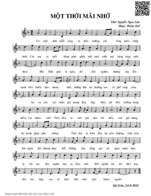 Sheet nhạc PDF bài Một thời mãi nhớ