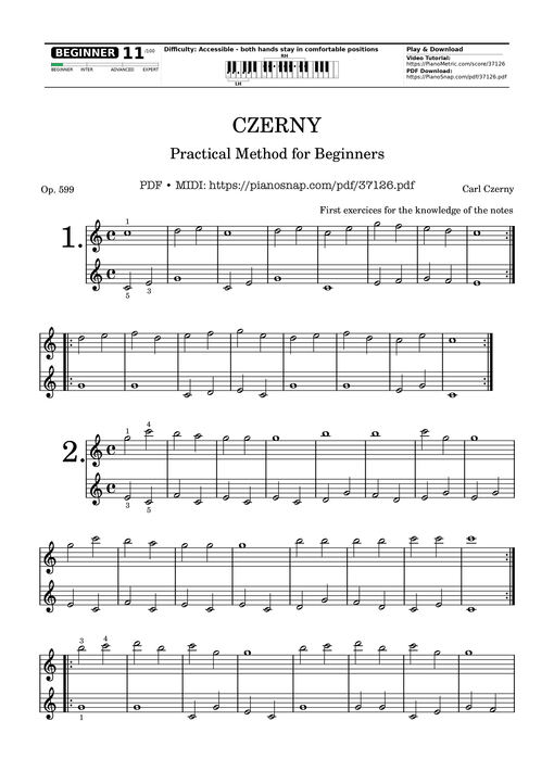 Sheet nhạc PDF bài CZERNY - Practical Method for Beginners, Op. 599, No. 1-2