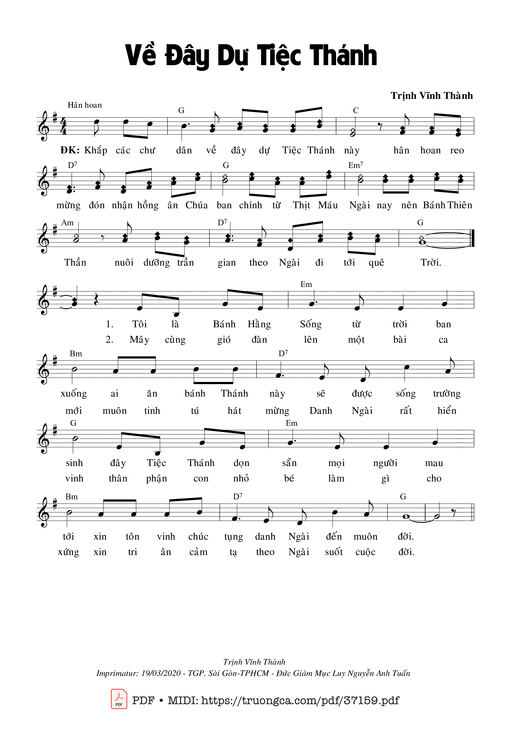 Sheet nhạc PDF bài Về Đây Dự Tiệc Thánh