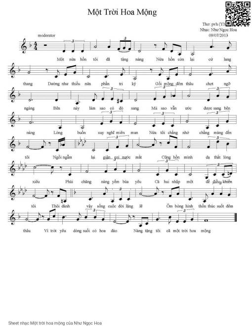Sheet nhạc PDF bài Một trời hoa mộng
