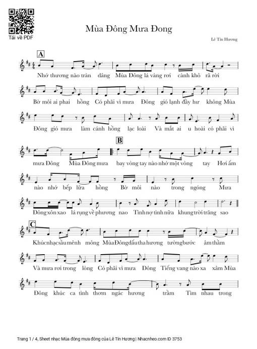 Sheet nhạc PDF bài Mùa đông mưa đông