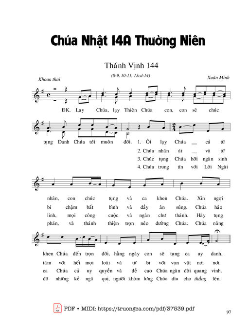 Thánh Vịnh 144, Chúa Nhật 14A Thường Niên