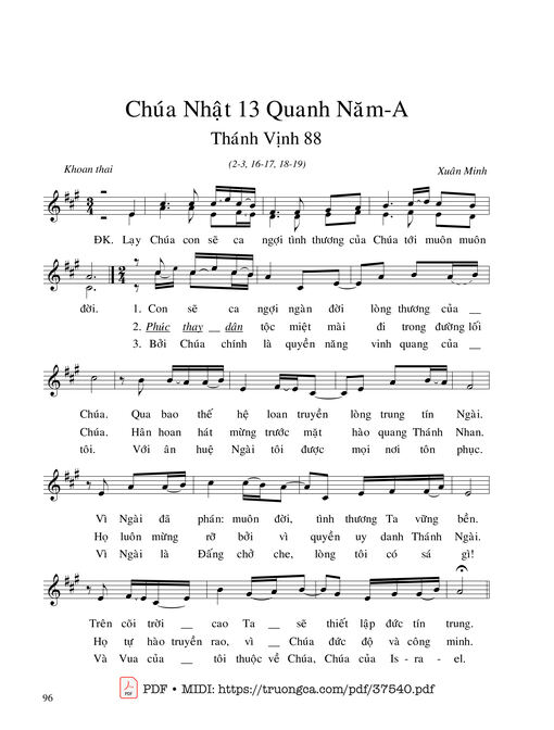 Thánh Vịnh 88, Chúa Nhật 13A Thường Niên