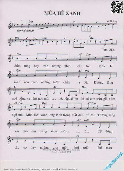 Sheet nhạc PDF bài Mùa hè xanh - Vũ Hoàng