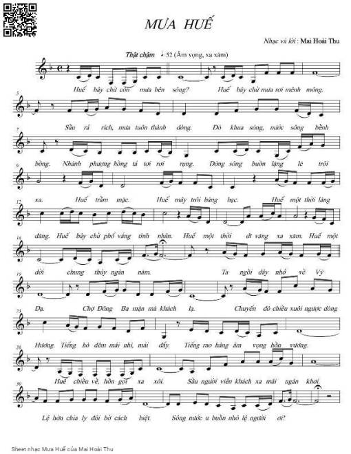 Sheet nhạc PDF bài Mưa Huế - Mai Hoài Thu