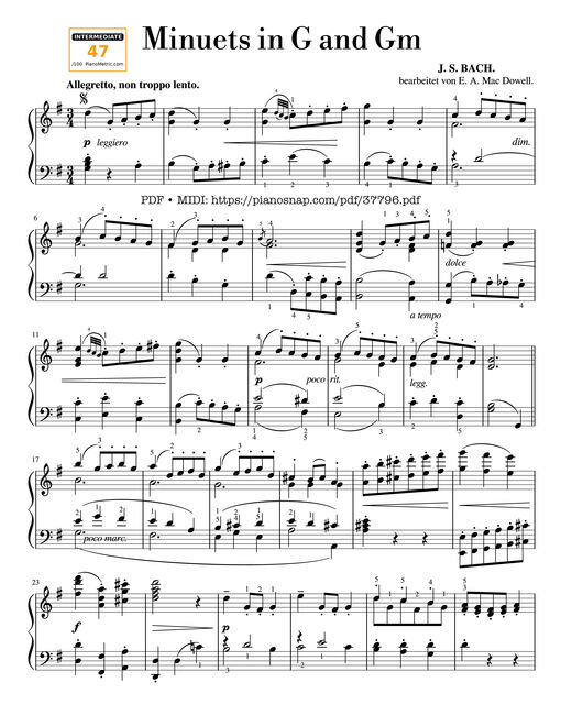 Minuets in G Major and G Minor Piano