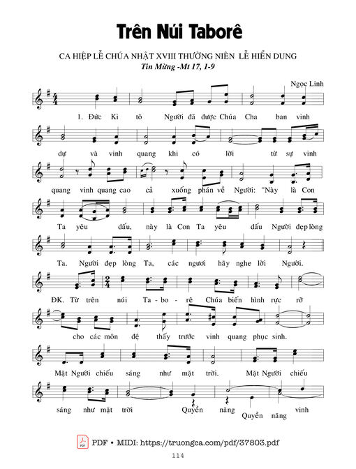 Sheet nhạc PDF bài Trên Núi Taborê