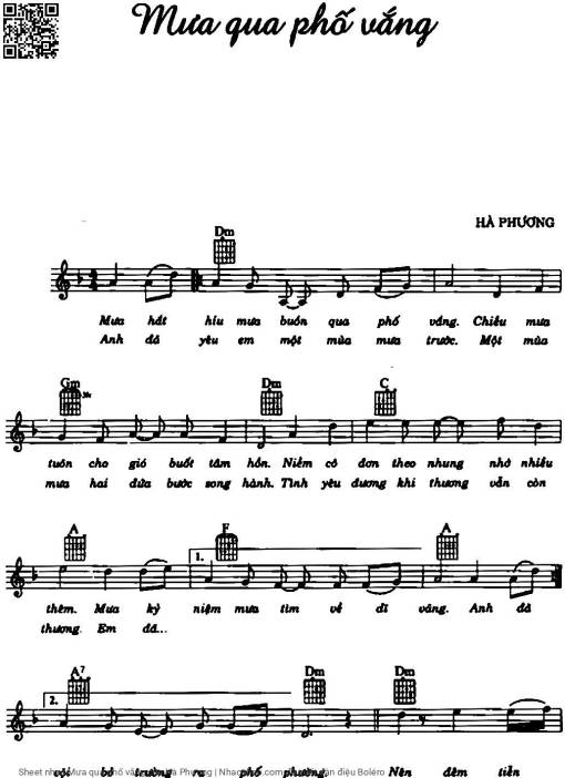 Sheet nhạc PDF bài Mưa qua phố vắng