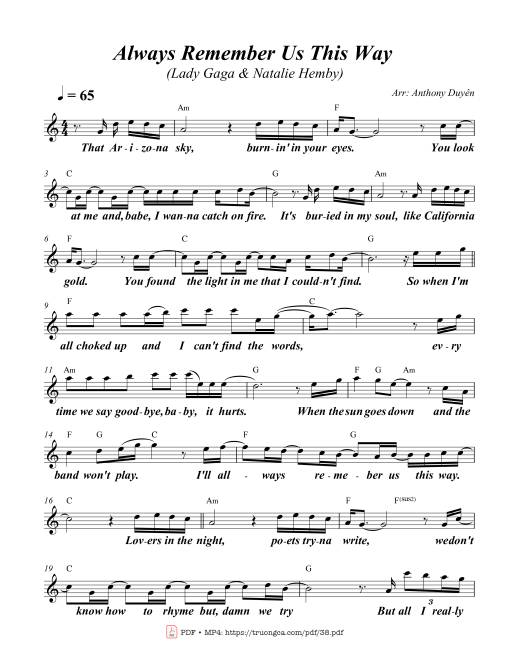 Sheet nhạc PDF bài Always remember us this way