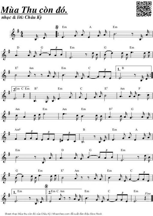 Sheet nhạc PDF bài Mùa thu còn đó