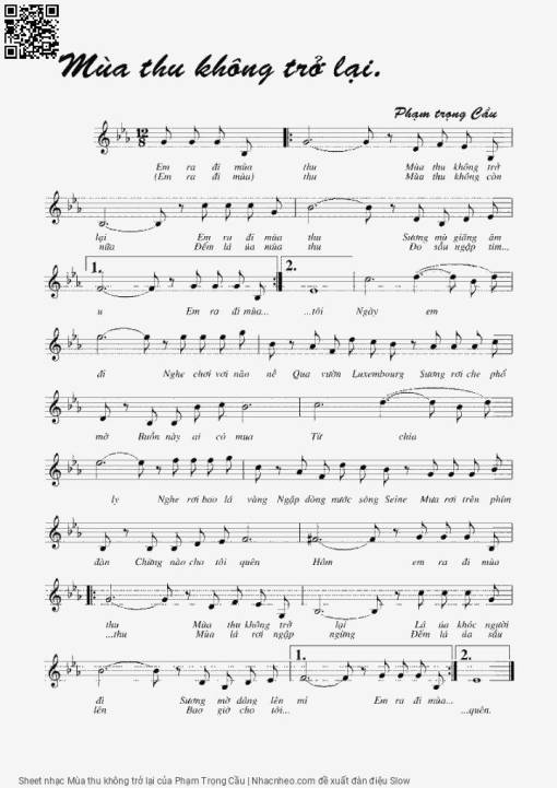 Sheet nhạc PDF bài Mùa thu không trở lại