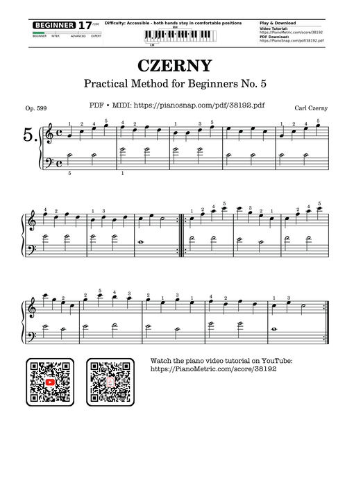 CZERNY - Practical Method for Beginners, Op. 599, No. 5