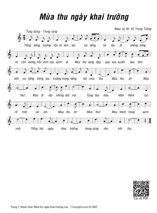 Sheet nhạc PDF bài Mùa thu ngày khai trường
