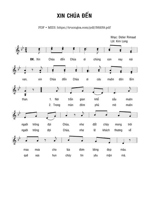 Sheet nhạc PDF bài Xin Chúa Đến