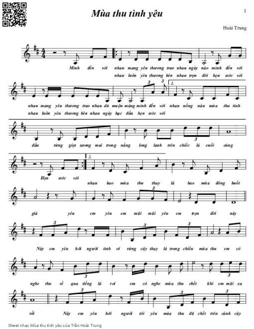 Sheet nhạc PDF bài Mùa thu tình yêu